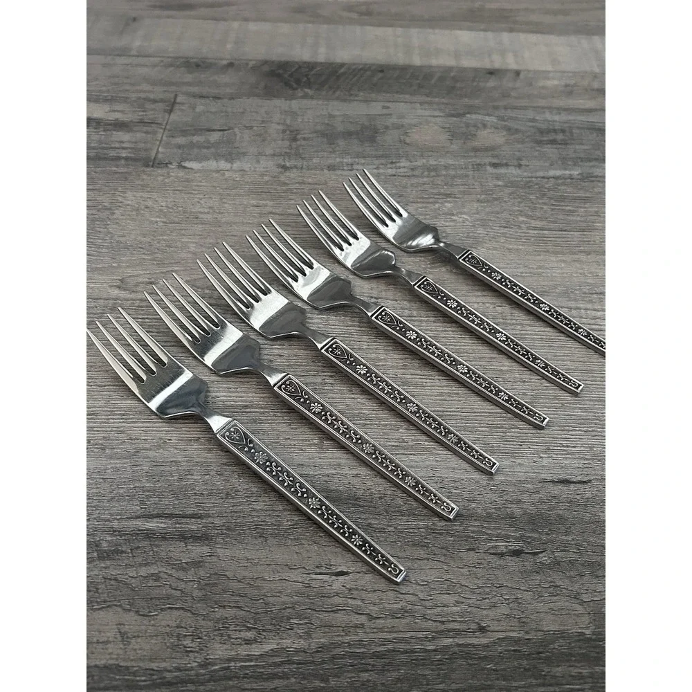 Vintage MCM‎ United Silver Cordova Salad Forks Stainless Steel Japan Set of 6
